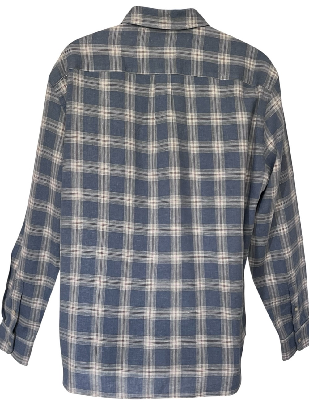 Faherty Linen Blend Shirt Large Blue Plaid Button-up Lightweight Coastal Travel - Picture 11 of 15